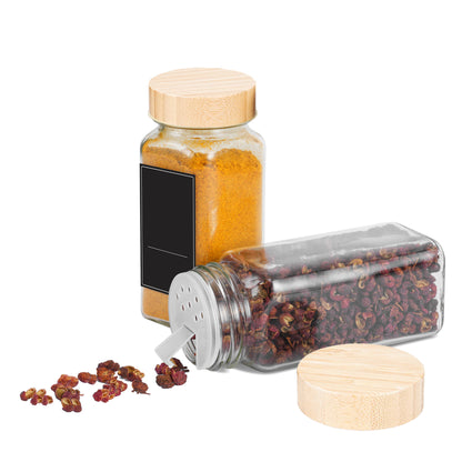 Square Glass Spice Jars 120ml Airtight Set of 12 or 24 with 3 Lid Types Black Labels Marker Pen Funnel & Brush Seasoning Storage