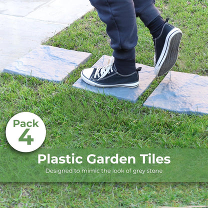 Garden Stepping Stones Stomp Garden Tiles Stepping Plastic Hard Wearing Durable (Pack Of 4)