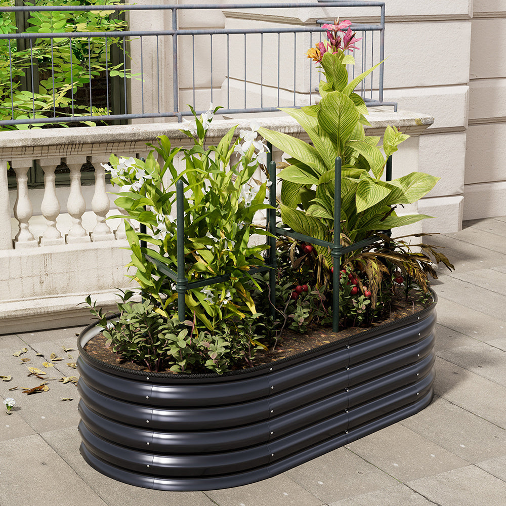 Extra Large Raised Beds for Garden, Oval Planter Box with Plant Climbing Frame, Outdoor Raised Planters for Vegetables, Flowers & Herbs, Bottomless Metal Garden Bed