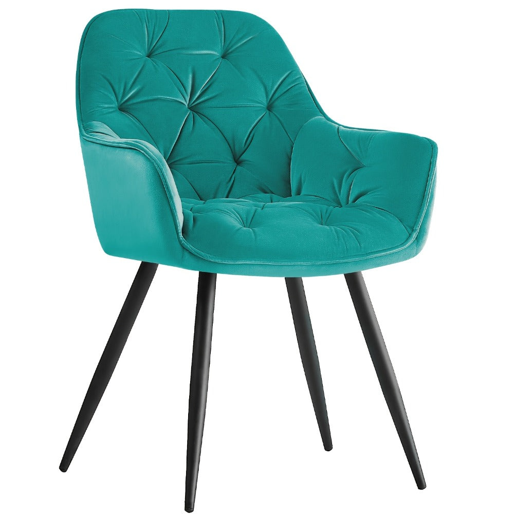 Velvet Padded Dining Chair with Metal Legs & Armrest - Upholstered Tub Chair for Kitchen, Living Room, Bedroom & Office, 15 Colours, UK Stock