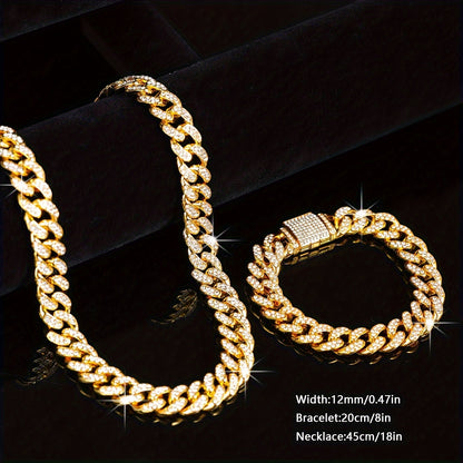 2pcs/Set Stylish Look Punk Style Necklace Bracelet Set,Trendy Hip Hop Style Jewelry Set Suitable for Men And Women