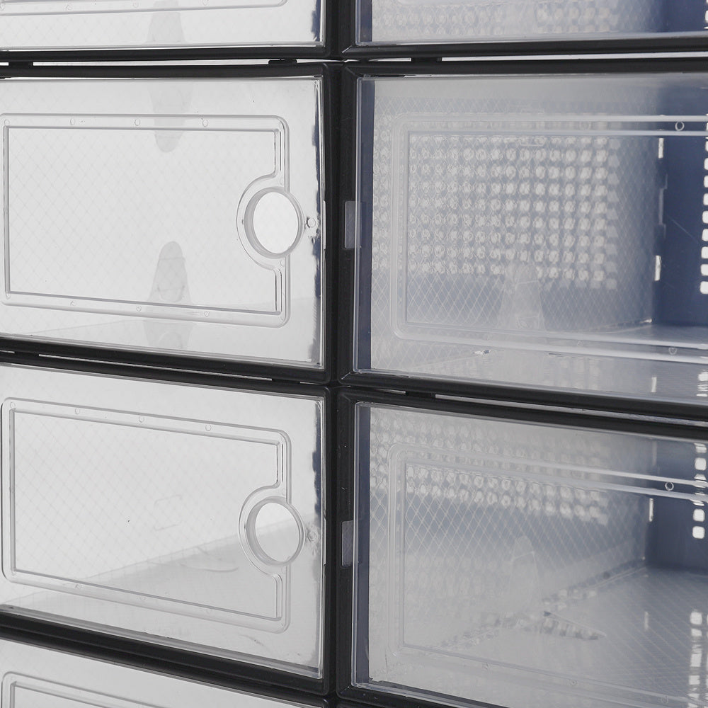 Pack of 12 Stackable Shoe Organizers Shoe Storage Boxes with Dustproof Doors, Large Shoe Boxes Transparent Foldable Shoe Storage Cabinet, Portable Space-saving Shoe Box, Under Bed Shoe Containers, Versatile Footwear Containers Holder for Entryway, Closet,