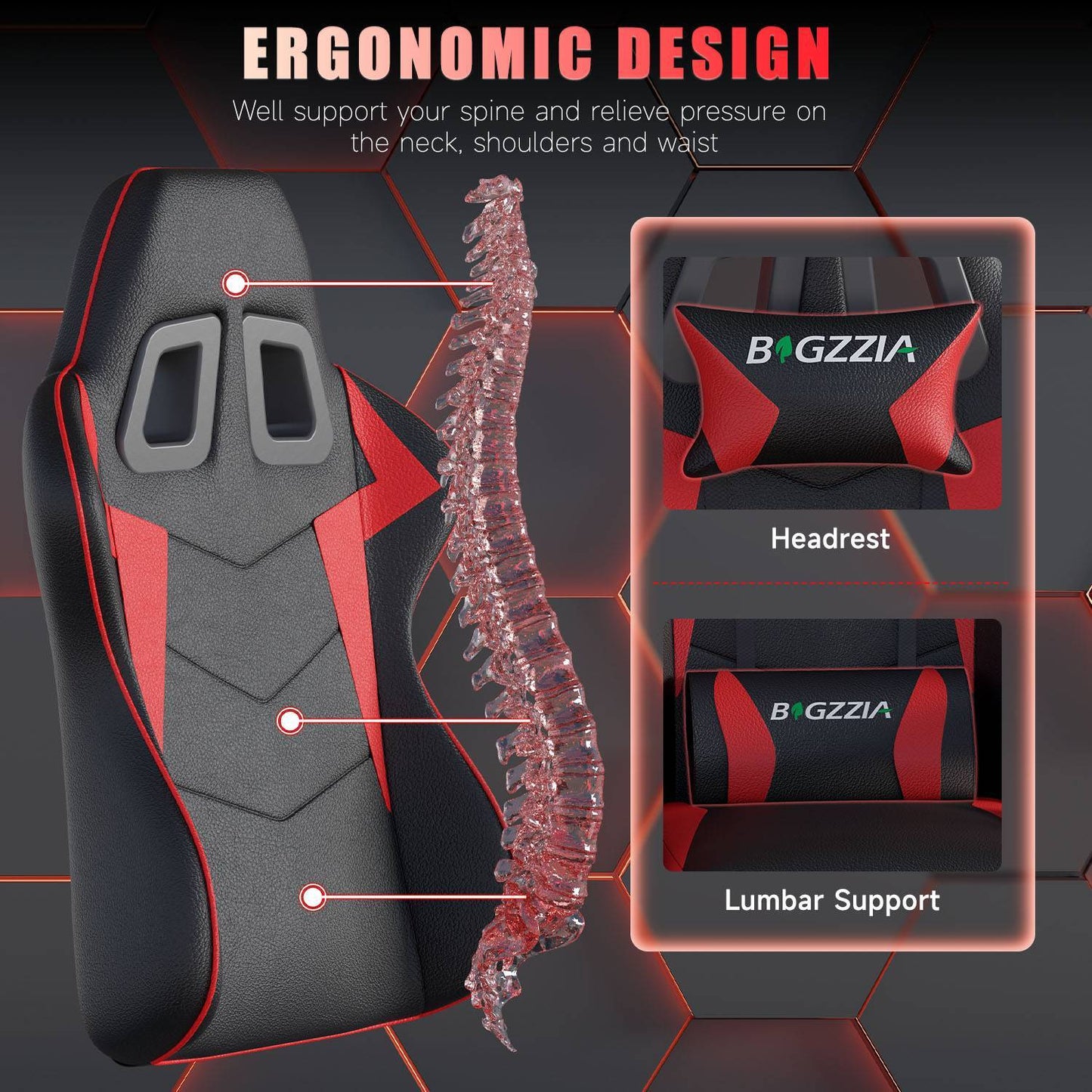 GartistGo Ergonomic Gaming Chair - Gamer Chairs with Lumbar Cushion + Headrest, Height-Adjustable Office & Computer Chair for Adults, Girls, Boys (Without footrest)