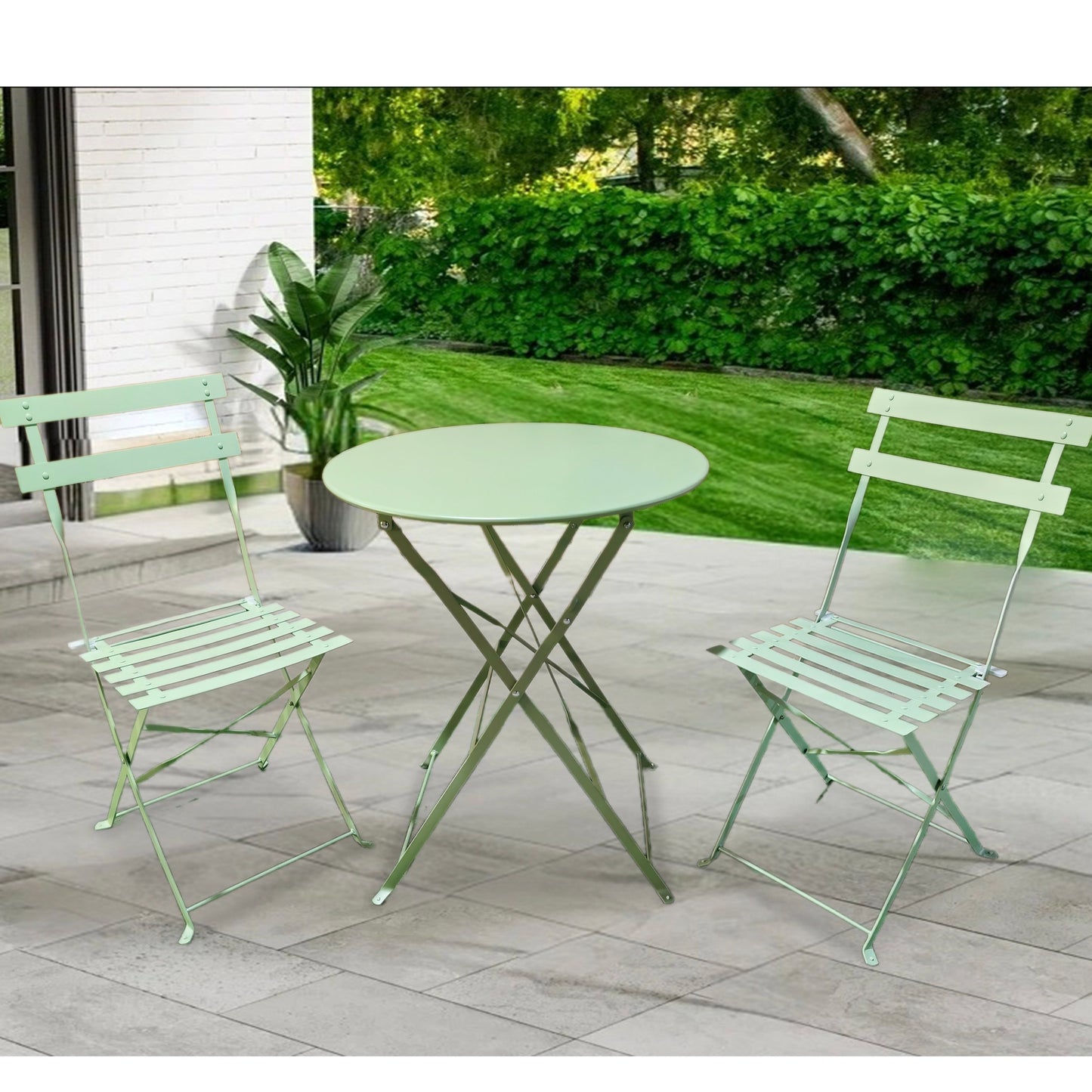 MOF 3-Piece Folding Bistro Set, Outdoor Garden Metal Table and Chairs, Powder-Coated Steel, 4 Colours Available