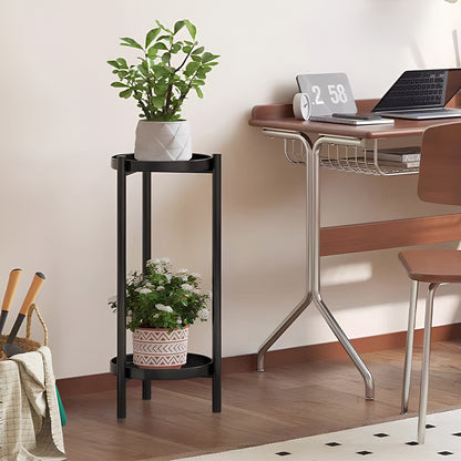 1PC Double-layer Balcony Plant Rack, Floor-standing Plant Rack - Black, Living Room Bonsai Display Rack, Iron Plant Rack, Diameter 27 * Height 60
