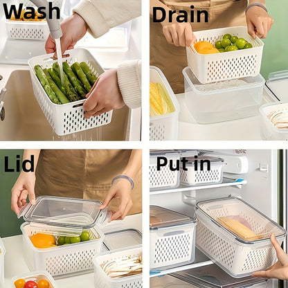 9pcs (3 Containers + 3 Lids + 3 Draining Baskets) Plastic Food Storage Containers - Leak-Proof, Freezer-Safe, Reusable Multi-Purpose Kitchen Storage Boxes, Suitable for Fruits, Vegetables, and most of Food