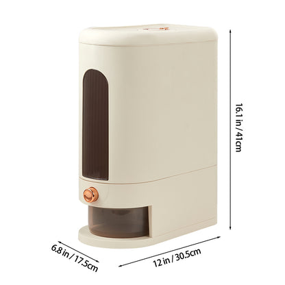5-10KG Rice Dispenser Type Rice Holder Dispenser Rice Holder Bucket with Measuring Cup for Flour, Beans, Rice, Cereal, Pet Food, Large Countertop Grain Storage Container, Cream White