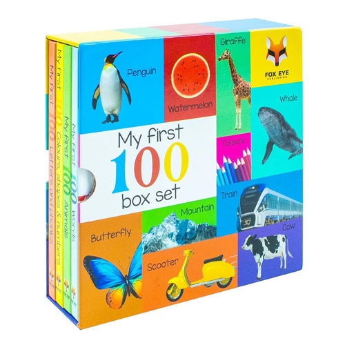 My First 100 Box set 4 books set (My first 100 words, 100 Animals, 100 Colours shapes numbers, 100 letters & phonics)