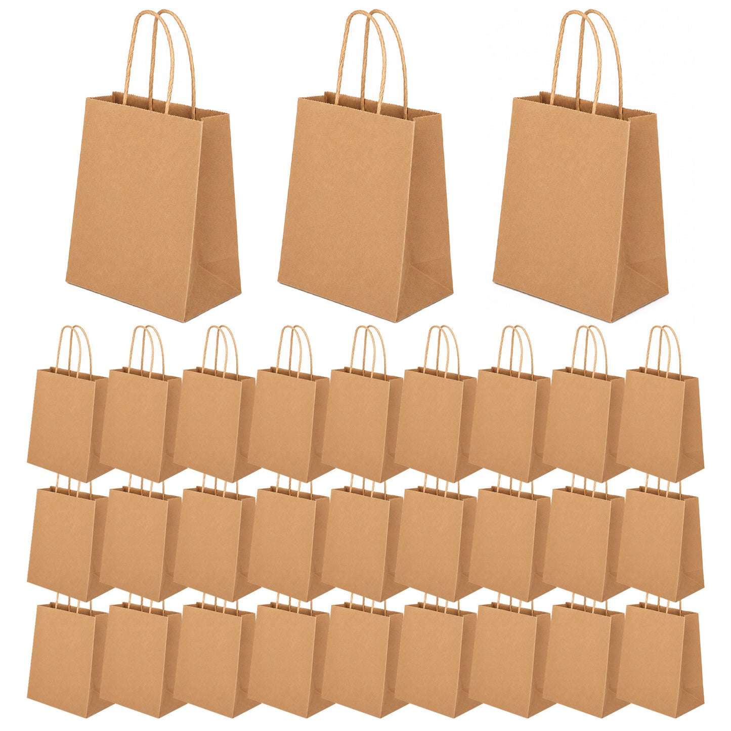 100-Pack Kraft Paper Bags with Handles – Ideal for Gift Wrapping, Parties, Holiday Celebrations & Retail Use