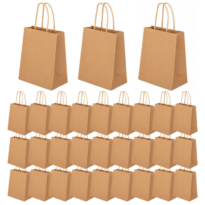 100-Pack Kraft Paper Bags with Handles – Ideal for Gift Wrapping, Parties, Holiday Celebrations & Retail Use