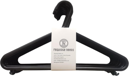 REQUISITE NEEDS Pack of 100 Adult Coat Hangers of Strong Plastic and Durable for Clothes Rails and Closets, Hooks, and Lips Space Saving Hanger for Coats and Suits with Trouser Bars