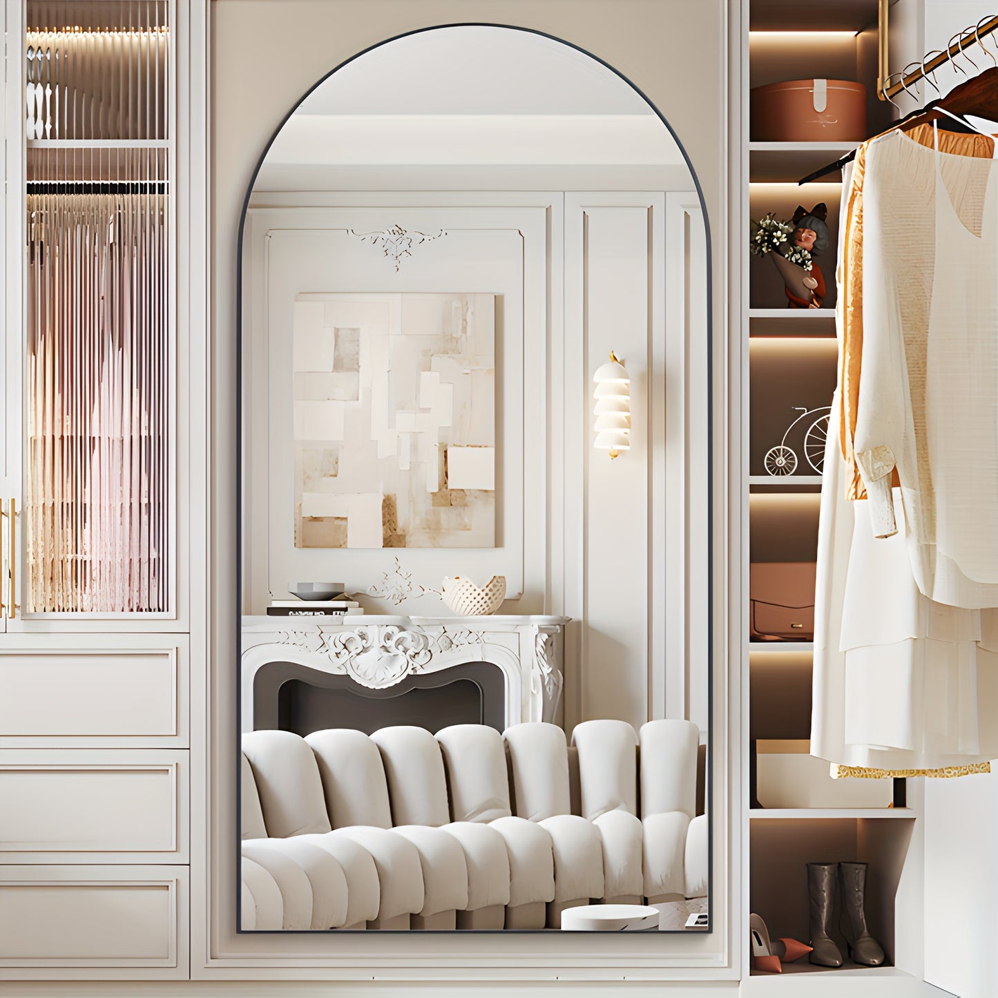 Oversized Full-length Mirror, Arched 180 * 80cm Floor Mirror, with Bracket, Aluminum Alloy Frame Full Body Mirror, Bedroom And Bathroom Wall Mounted Or Standing Against The Wall