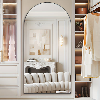 Oversized Full-length Mirror, Arched 180 * 80cm Floor Mirror, with Bracket, Aluminum Alloy Frame Full Body Mirror, Bedroom And Bathroom Wall Mounted Or Standing Against The Wall