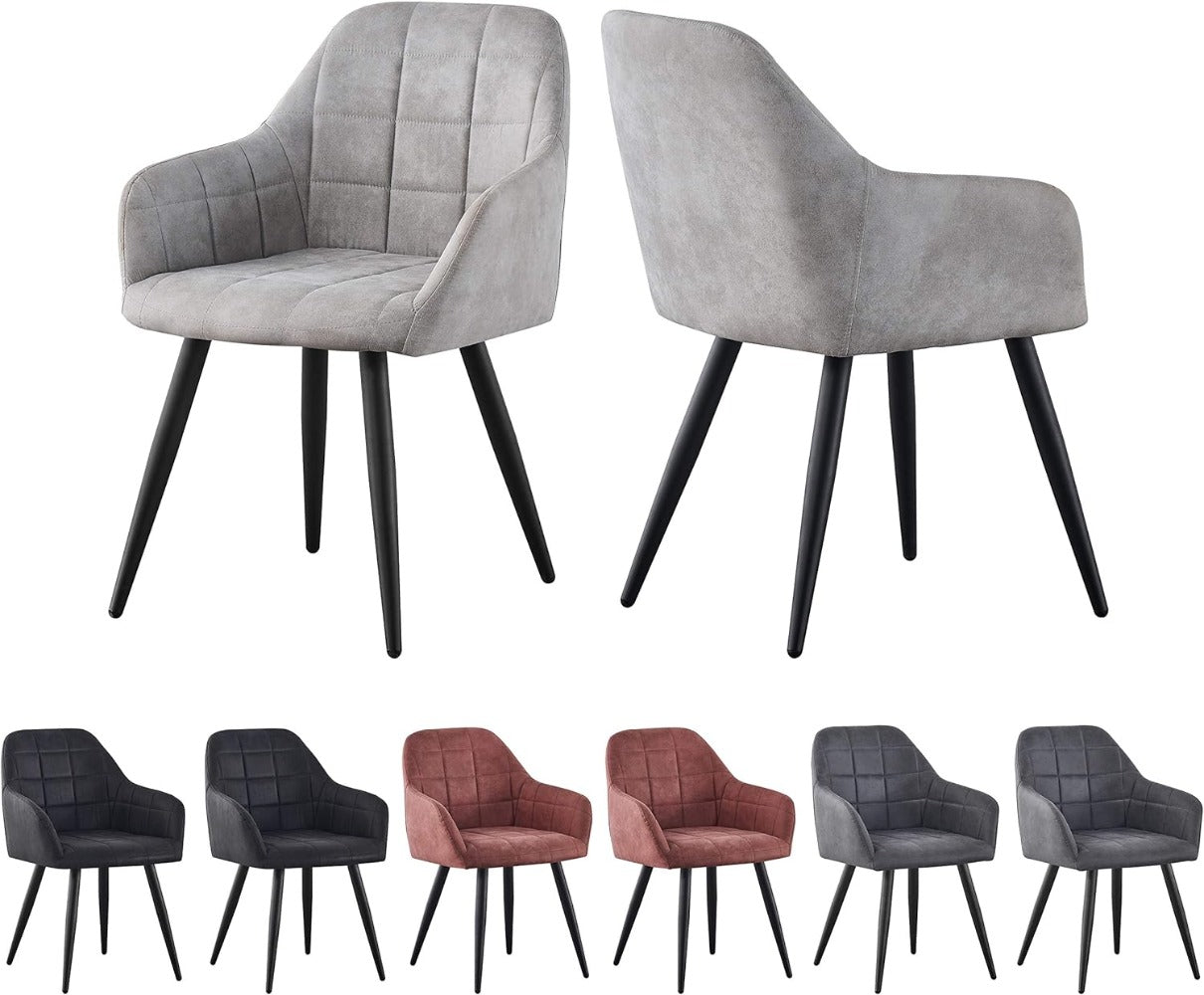 High Back Dining Chairs Set of 2 Faux Suede Padded Seat | Metal Legs Anti-Scratch Feet | UK Fire Safety Compliant | Home & Restaurant Use | 4 Colours | Adrian