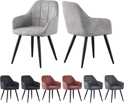 High Back Dining Chairs Set of 2 Faux Suede Padded Seat | Metal Legs Anti-Scratch Feet | UK Fire Safety Compliant | Home & Restaurant Use | 4 Colours | Adrian