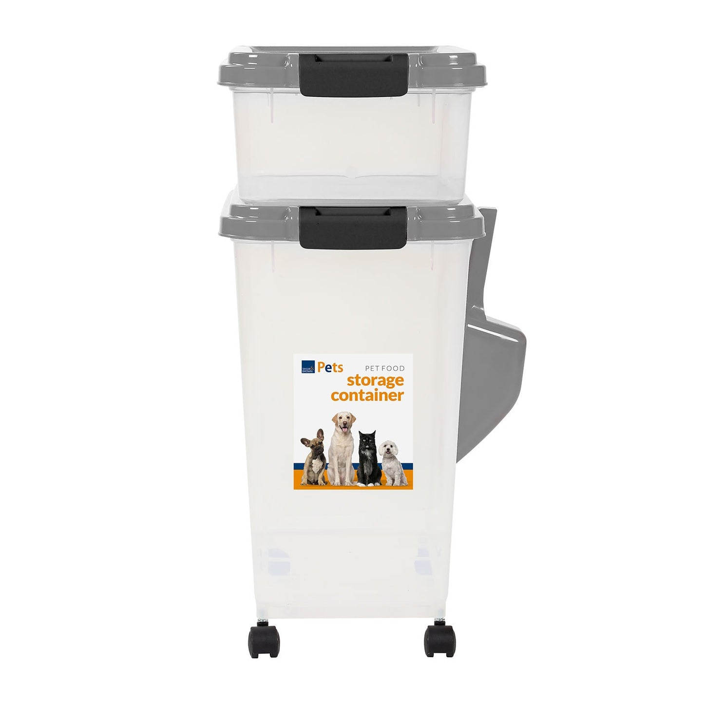 Taylor & Brown 3-Piece 50L Airtight Pet Food Storage Container Combo with Scoop and Treat Box for Dog Cat and Bird Food, Keep Pests Out, Translucent Body, Easy Mobility