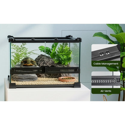 Glass Reptile Terrarium Vivarium Tank – Ventilated Habitat for Lizards, Frogs, Snakes & Spiders, Horizontal & Vertical, Leakproof Base