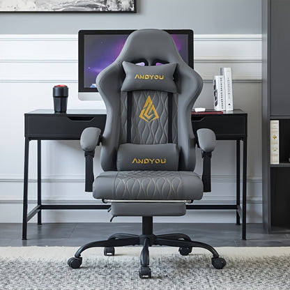 ANDYOU Gaming Chair with Footrest, Reclining PU Leather Ergonomic Chair, Dual-Use Computer Chair for Gaming and Office
