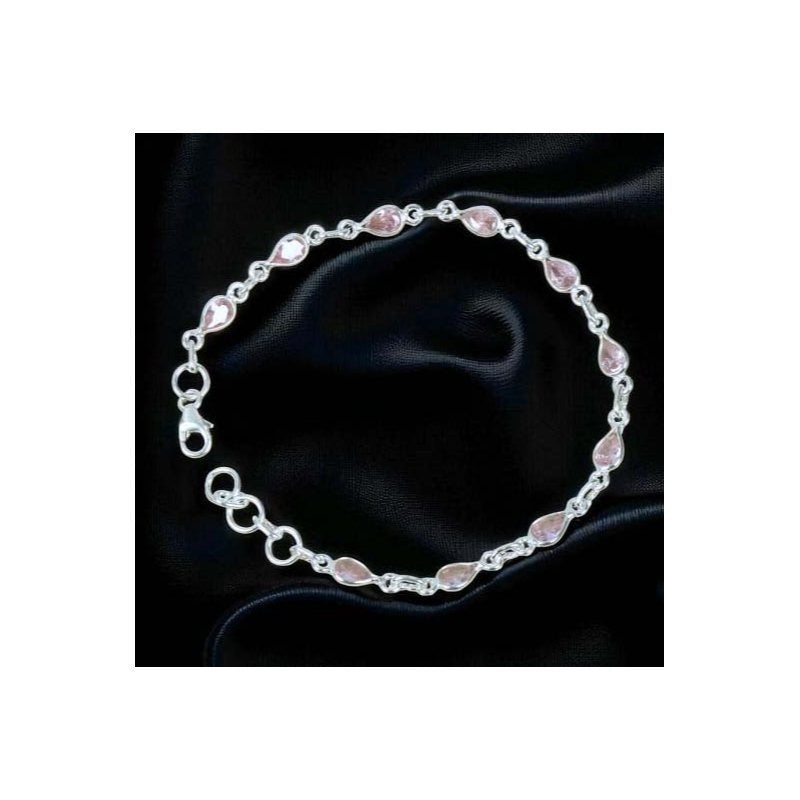 925 Sterling Silver Natural Gemstone Adjustable Bracelet ~ Teardrop Link Bracelet ~ Simple Elegant Jewelry