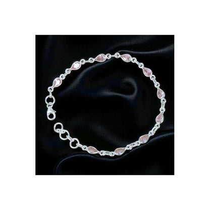 925 Sterling Silver Natural Gemstone Adjustable Bracelet ~ Teardrop Link Bracelet ~ Simple Elegant Jewelry