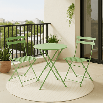 MOF 3-Piece Folding Bistro Set, Outdoor Garden Metal Table and Chairs, Powder-Coated Steel, 4 Colours Available
