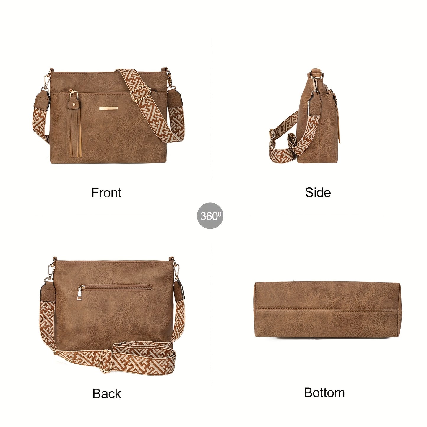 New Large-Capacity Women's Crossbody Bag with Fashionable Tassel Accessory, Wide Shoulder Strap, Contrast Color Square Bag, Simple, Casual, Versatile Commuter Single-Shoulder Underarm Bag
