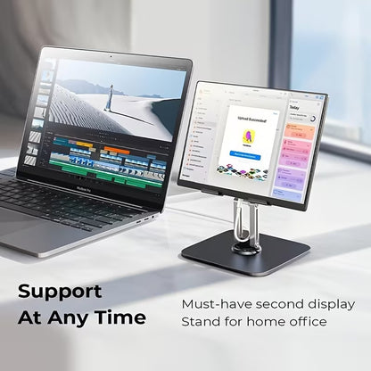3-piece set (1 heavy-duty adjustable tablet stand+1 hex wrench+data cable storage bag) -360 ° rotating base, foldable design, all metal structure, ergonomic desktop stand, suitable for iPad, tablet, phone, and laptop, sturdy and stable, suitable for both