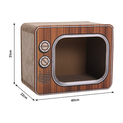 Retro TV Shaped Cat Scratcher Bed - Corrugated Cardboard Cat House with Full Surfaces Scratching | Cozy Hideaway & Play Area | Durable Furniture Protector for Indoor Cats