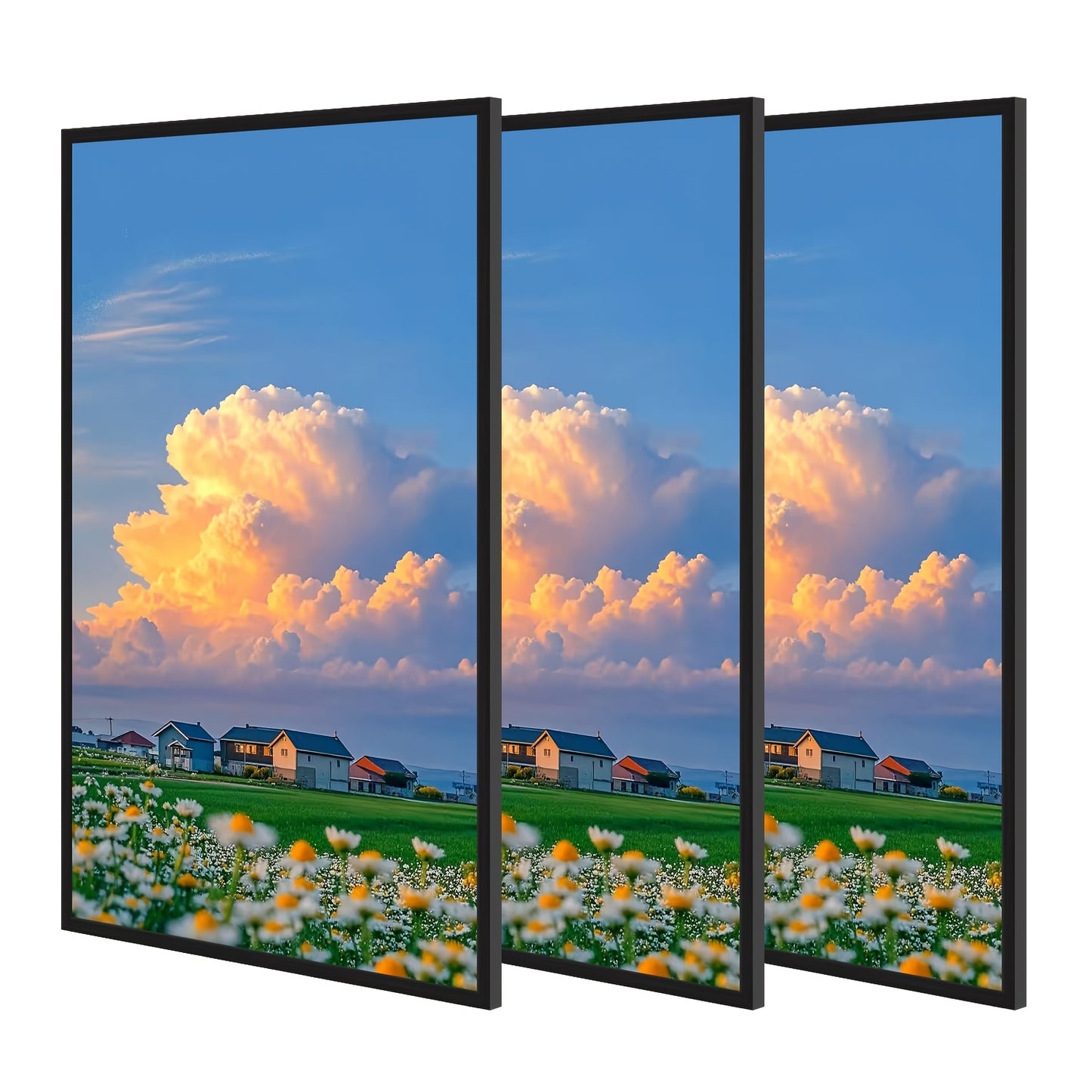 3 Pack Picture Frame 50Cm X 70Cm, 50X70 Picture Frame Black for Photo Gallery - Slide-In Strips, Horizontal Or Vertical Wall