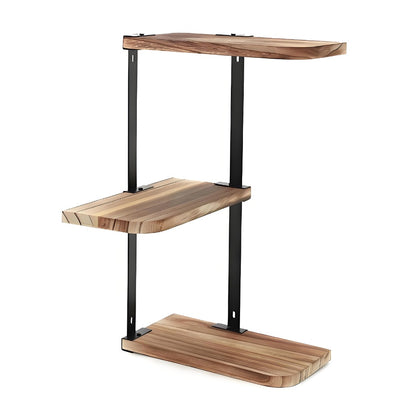 Rustic 3-Tier Corner Shelf Wall Mounted Wooden Floating Storage Rack for Bedroom Living Room Bathroom Kitchen Office Antique Display with Durable Metal Brackets