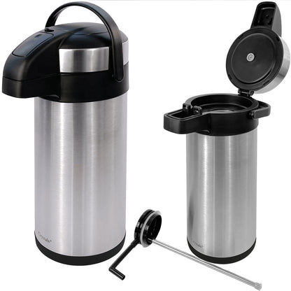 Stainless Steel Insulated Vacuum Airpot Flask with Pump Action, Thermal Carafe for Hot or Cold Drinks