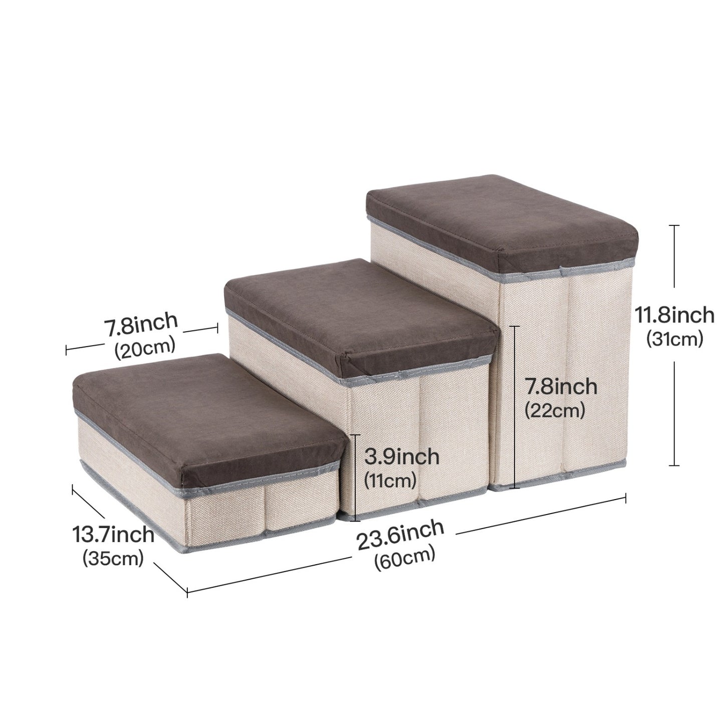 Foldable Dog Stairs, 3 Tier Pet Steps with Storage, Adjustable Dog Ramp for Bed and Sofa, Soft Flannel Pet Stairs for Small & Medium Dogs and Cats