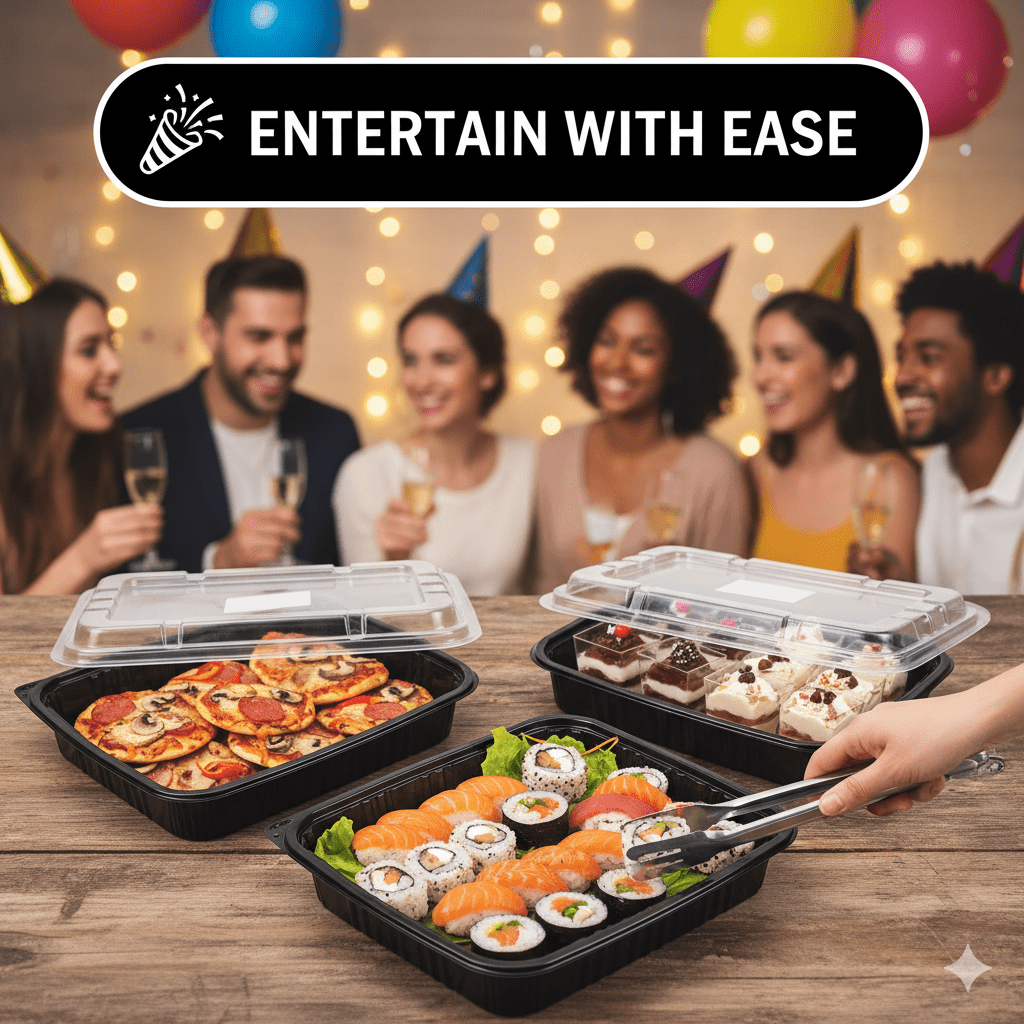 Sandwich Platter Trays with Lids 9 X 13 - Reusable Plastic Buffet Trays for Catering, Sandwich Trays & Meal Prep Serving Trays for Parties, Events and Birthdays