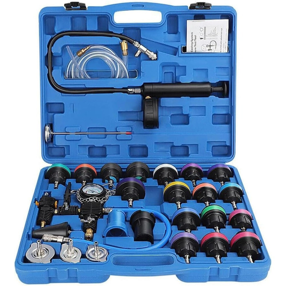 28Pcs Radiator Pressure Tester Kit Universal Cooling System Tester Kit Radiator Tool Kit Car Coolant Fill Tool For Leak Detection Blue, Professional Radiator Tool Kit For Temperature Measurement And Leak Detection
