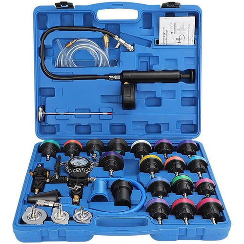 28Pcs Radiator Pressure Tester Kit Universal Cooling System Tester Kit Radiator Tool Kit Car Coolant Fill Tool For Leak Detection Blue, Professional Radiator Tool Kit For Temperature Measurement And Leak Detection