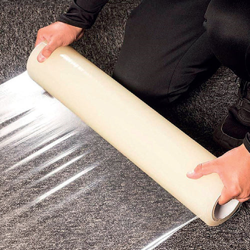 1 Roll Self-adhesive Pallet Shrink Wrap Stretch Film - Heavy Duty Puncture Resistant Waterproof Floor Carpet Protection Film, 60cm x 30m, Clear PE Packaging Cover Roll for Luggage Moving House Furniture Protect Strong Packing Parcel