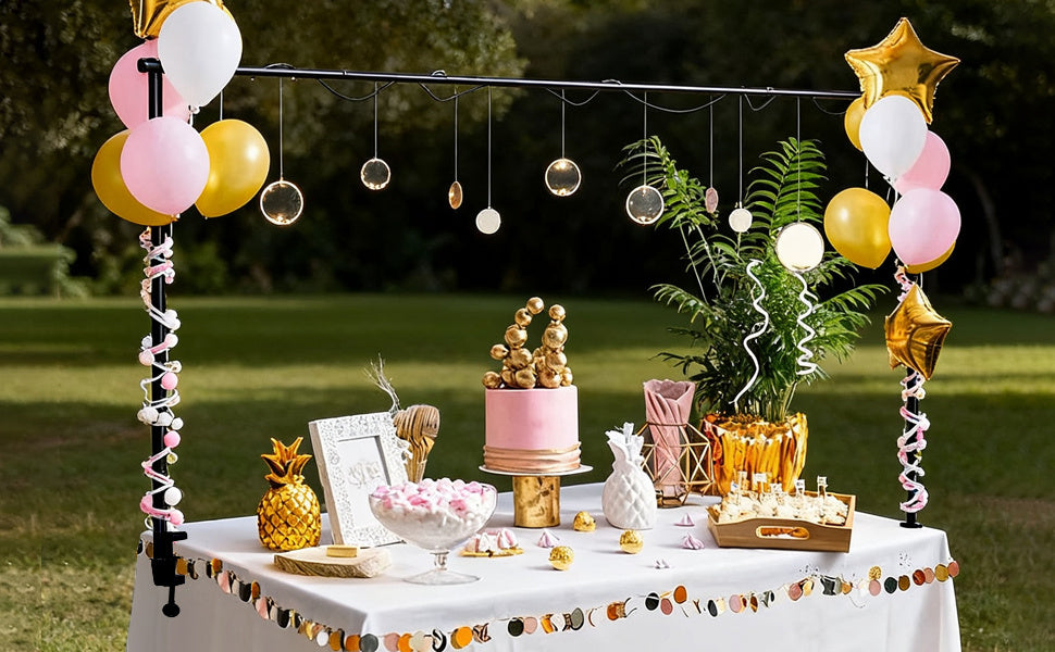BREEZENEST Adjustable Metal Table Arch Stand for Party, Wedding & Christmas Decoration - Sturdy Black Iron Backdrop Frame for Balloons, Garland, Flowers & Event Display, Detachable Design, 240×120cm