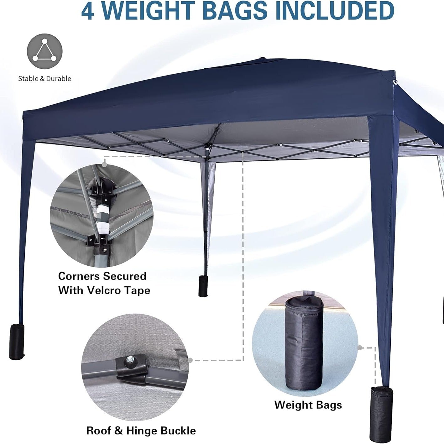 Pop-up Gazebo 3m x 3m with Sides & 4 Weight Bags & Silver Protective Layer Waterproof Marquee Canopy
