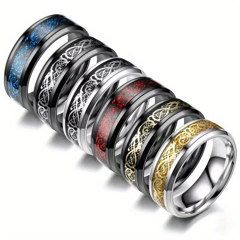 6/9pcs Stainless Steel Dragon Pattern Slice Fashion Men's Women's Finger Ring Set