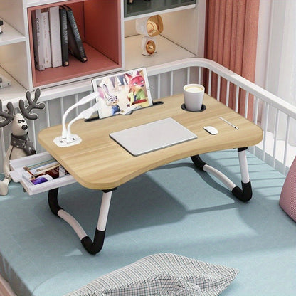 1pc Portable Laptop Desk with Cup Holder & Tablet Slot - Adjustable Bed Tray Table for Work/Eating, Foldable Sofa Desk for Living Room/Bedroom, 23.62×15.75×10.24inch