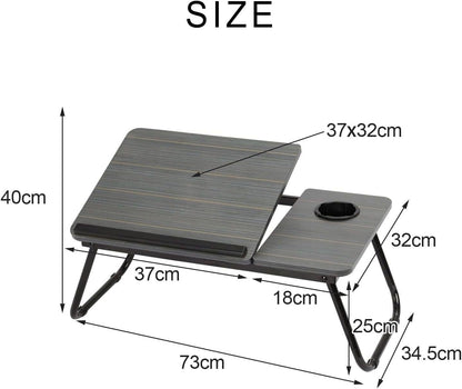 [Cozy Comfort] 73*40cm Versatile Folding Laptop Desk with Cup Holder - 5-Level Adjustable Tilt, Portable & Sturdy Wooden Frame, Ideal for Reading, Studying & Serving Breakfast in Bed - Available in Black, Walnut, Natural, Pink