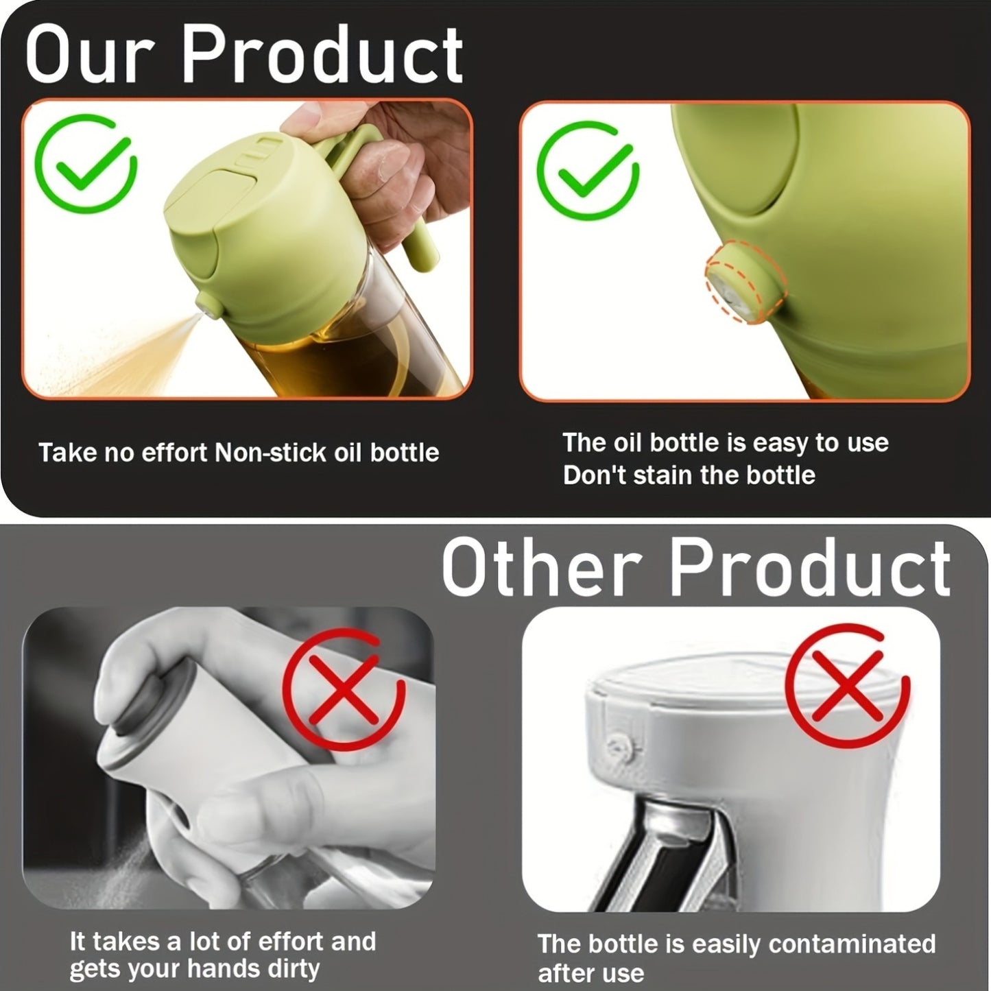 Set of 2 Kitchen Glass Olive Oil Dispensers, a 2-In-1 Oil Bottle And Cooking Sprayer, 16-Ounce Premium Dark Green Glass Oil Bottle, Cooking Oil Dispenser, Kitchen Oil Sprayer, Includes 6 Stickers, Suitable for Grilling, Rvs, Salads