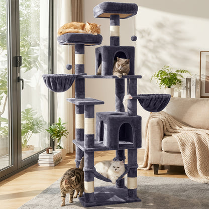 AMHANCIBLE 180cm Tall Cat Tree, Multi-Functional Cat Tower With Perches, Condos & Sisal Poles, Sturdy Wooden Cat Playground For Multi-Cat Households, Easy To Assemble