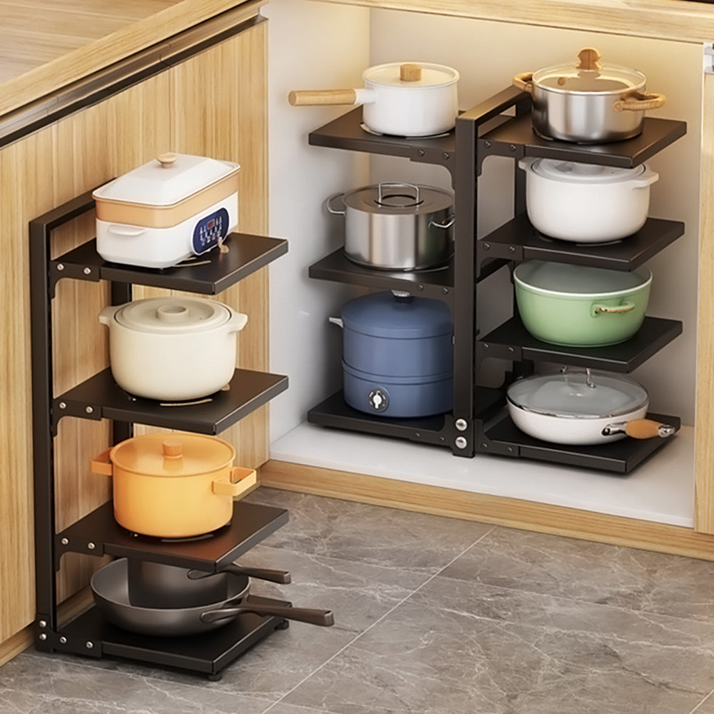 Large capacity independent pot rack cookware rack, baking utensil tray, flat cookware and utensil storage rack, fruit and vegetable rack, space saving floor standing sink shelf, black double-sided 3-layer+4-layer pot rack, high-quality materials - sturdy