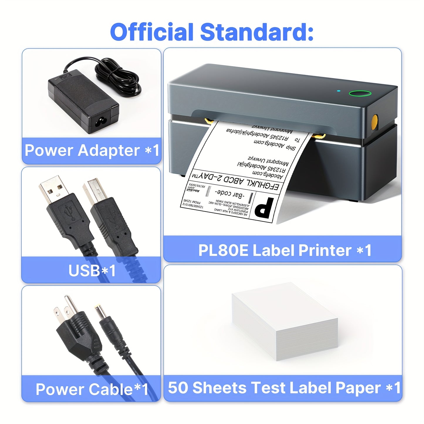 PL80EB Shipping Label Printer - Inkless&Portable 10.16x15.24 cm Thermal Label Printer For Small Business, Logistic And Home Use, Compatible With Mobile Phones And Computers(include 50 Sheets Paper)