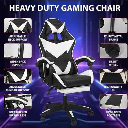 Gaming Chair with Footrest & Lumbar Support – Ergonomic Reclining Office Chair with Optional Massage, 120kg Capacity, High Back Swivel