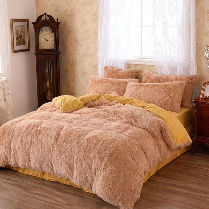 Water Mink Plush Super Soft and Thicken Autumn and Winter Bedding Set, Plush Comfortable Warm Duvet Cover Pillowcases Three-piece Set, Available in Various Colors, Down Duvet Cover, Zipper Closure Design, Single/Double/King/Super King
