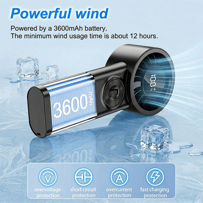 3600mAh Portable Handheld Fan, High Speed Turbo Cooling Pocket Fan, Rechargeable Personal Mini Fan, Up to 30Hrs Working Time, Lightweight Fan for Travel Outdoor Indoor, Black