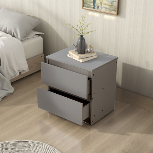2 Drawer Wooden Bedroom Bedside Cabinet No Handle Storage Nightstand Side Table, Wooden Nightstand with 2 Storage Drawers, Sturdy Modern Sofa Side End Table Chest of Drawers Cabinet for Bedroom, Living Room, 32x30x41 cm, Grey