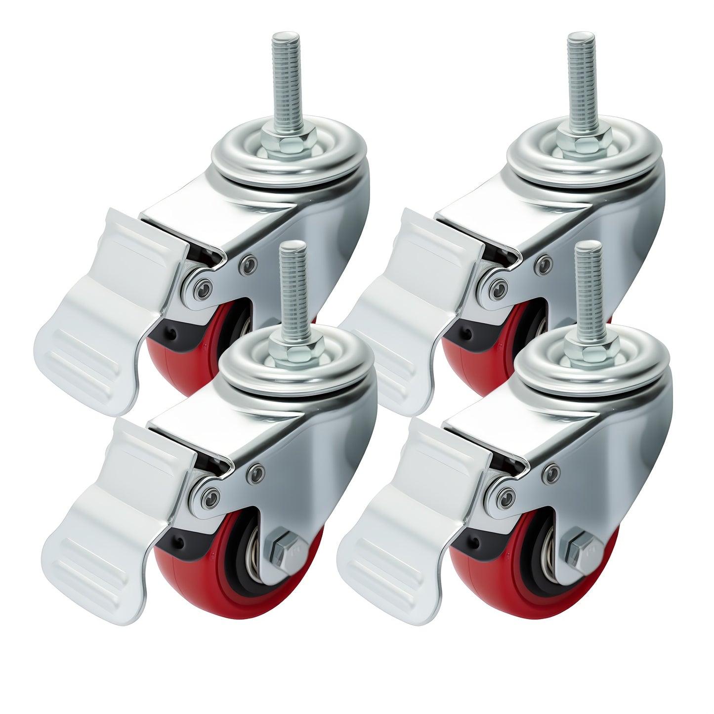 4pcs Heavy Duty PU Rubber Castor Wheels Suitable for Furniture, Carts, Trolleys - 50mm Spiral Swivel Rollers with Screw Mount, 200kg Load Capacity, 2 Brake & 2 Non-Brake for / Use Floors, Installation